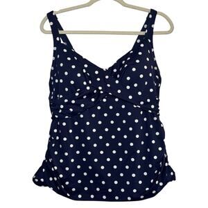 Lands' End Plus Size 16W Navy White Polka Dot Adjustable Strap Swimsuit Top